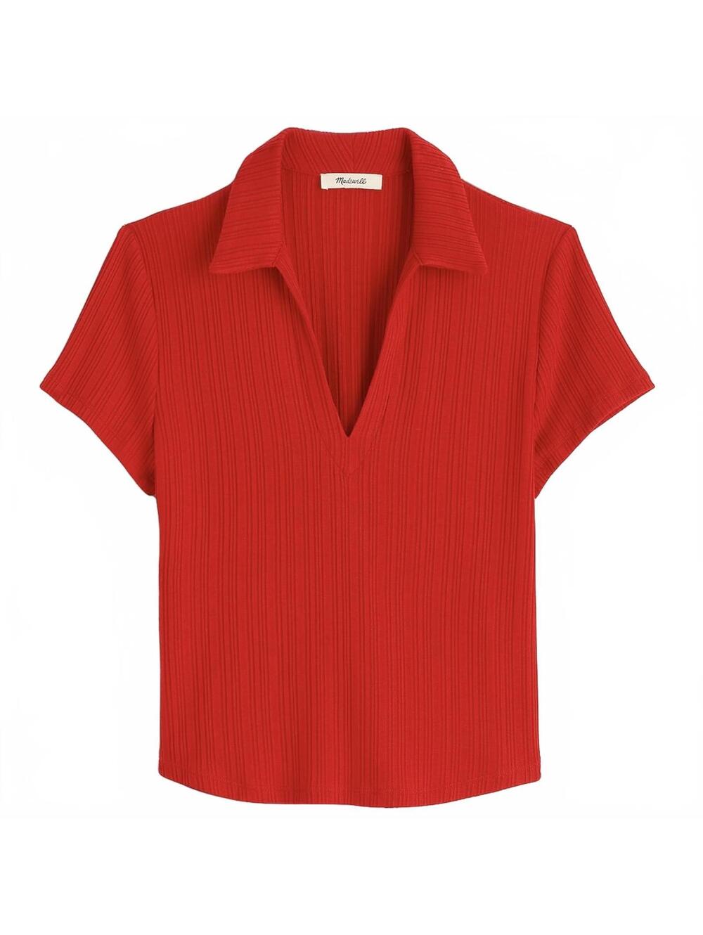 Madewell Ribbed V-Neck Polo Tee NWT Festival Red XS